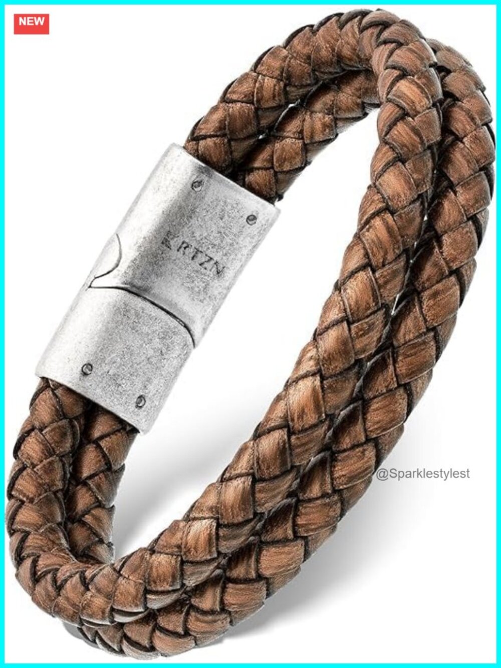 Handcrafted Braided Leather Bracelet Men Stainless Steel Clasp Wristband Gift
